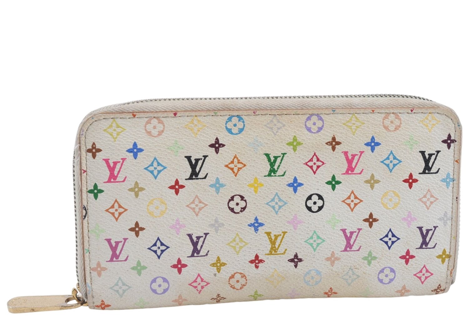 Authentic Louis Vuitton Monogram Multicolor Zippy Wallet White M60049 LV 5843D