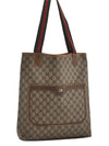 Authentic GUCCI Web Sherry Line Shoulder Tote Bag GG PVC Leather Brown 5843I