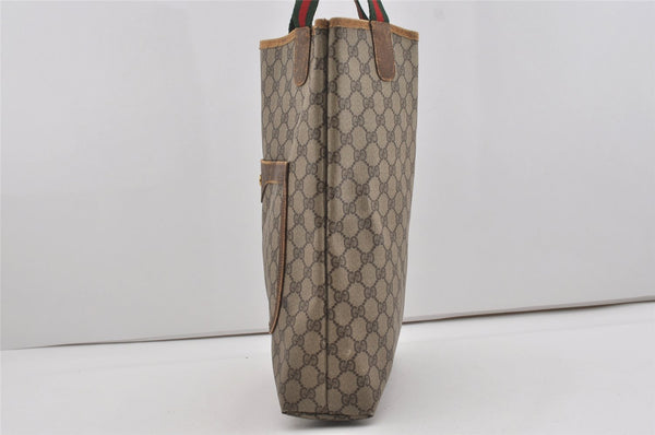 Authentic GUCCI Web Sherry Line Shoulder Tote Bag GG PVC Leather Brown 5843I