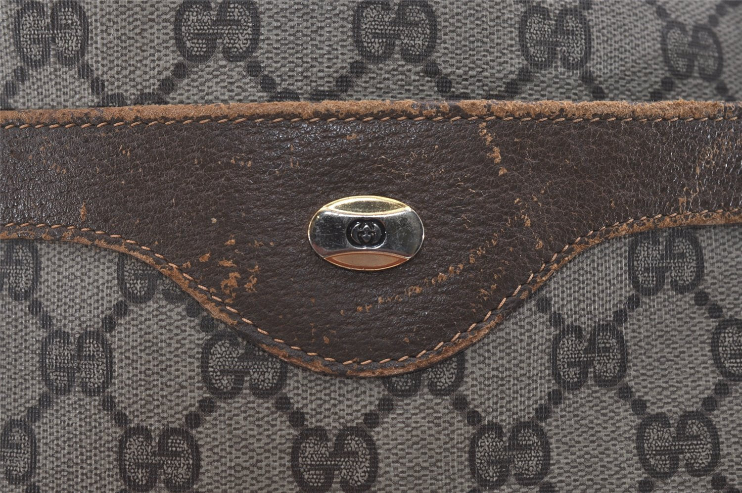 Authentic GUCCI Web Sherry Line Shoulder Tote Bag GG PVC Leather Brown 5843I
