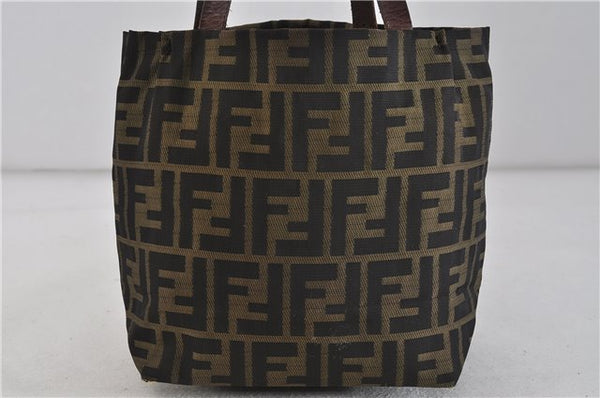 Authentic FENDI Zucca Hand Bag Purse Nylon Leather Brown 5846C