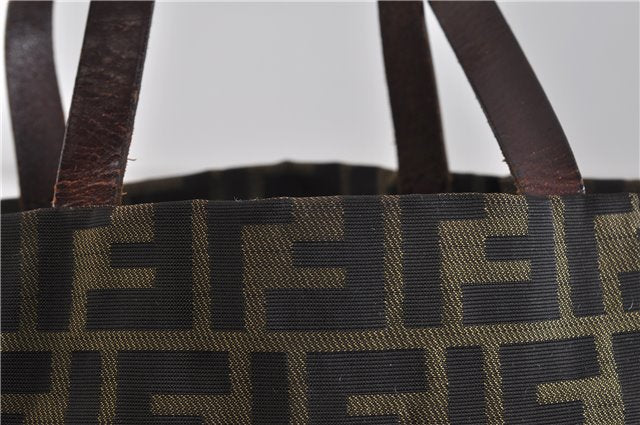 Authentic FENDI Zucca Hand Bag Purse Nylon Leather Brown 5846C