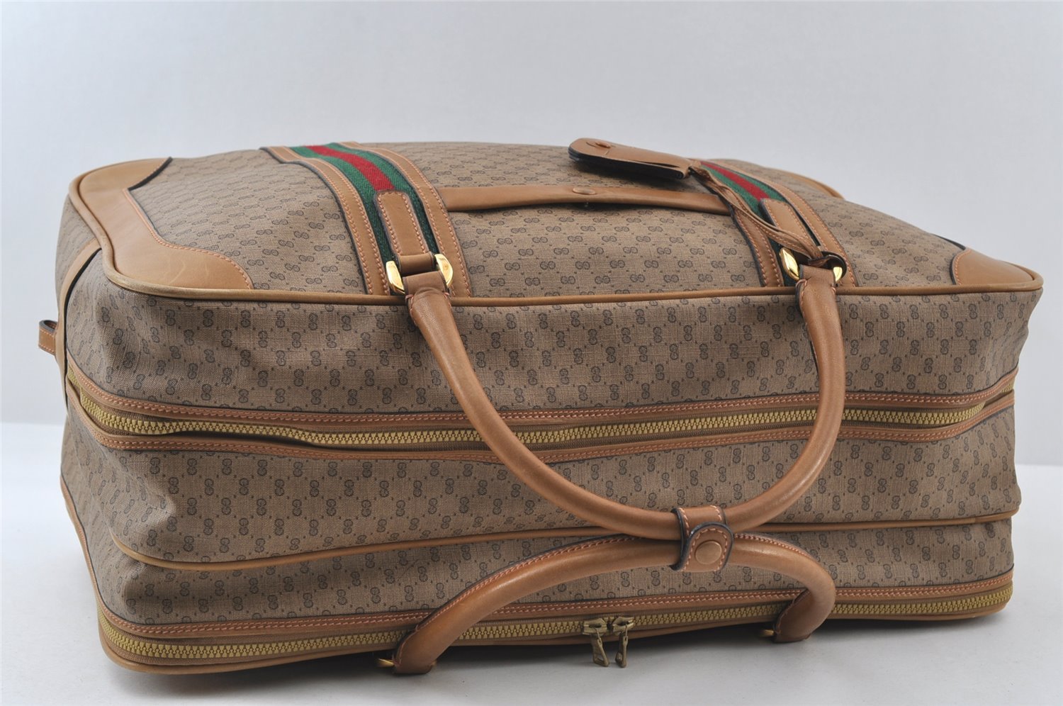 Authentic GUCCI Web Sherry Line Micro GG Trunk Case PVC Leather Brown 5849I