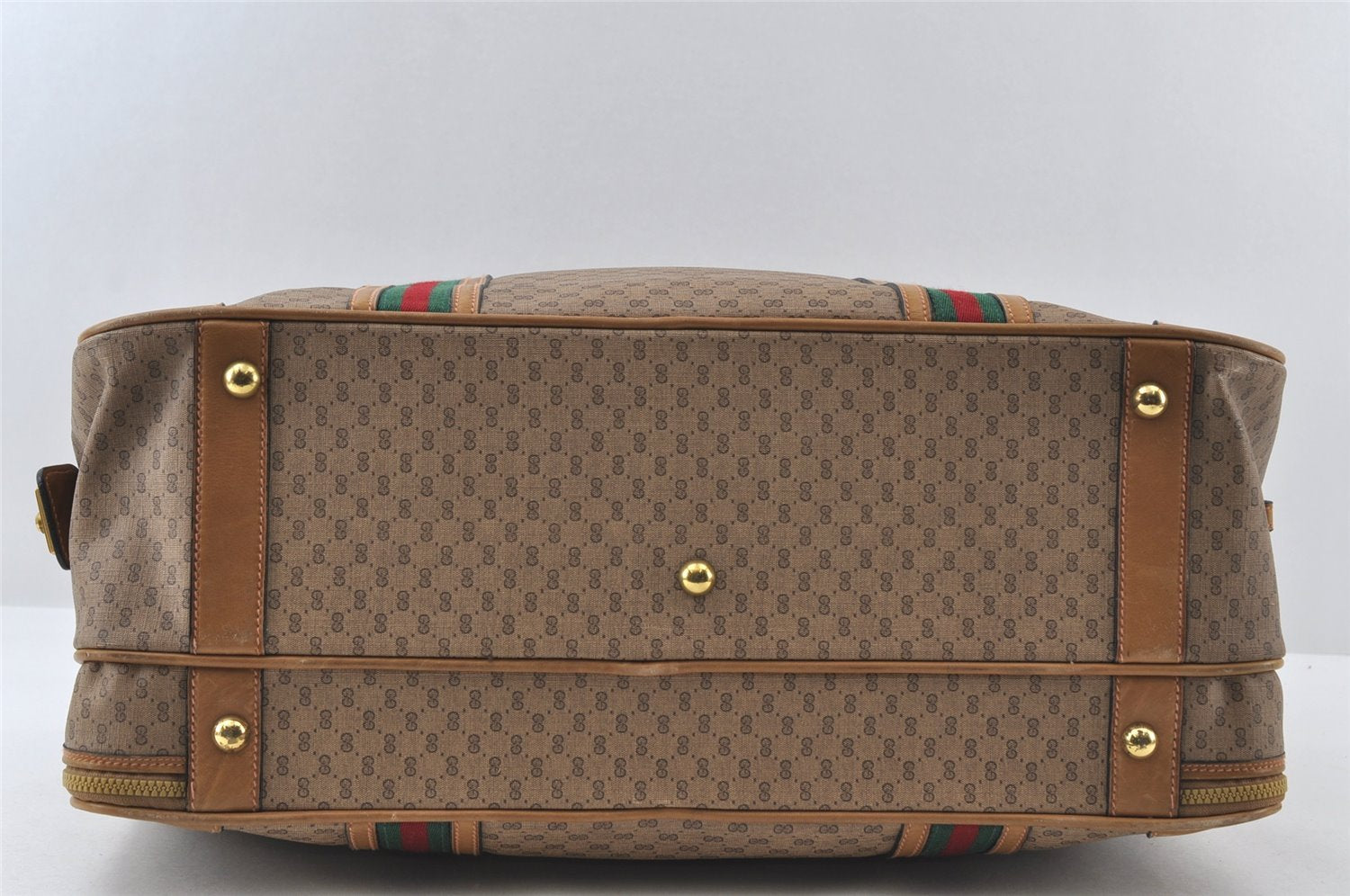 Authentic GUCCI Web Sherry Line Micro GG Trunk Case PVC Leather Brown 5849I