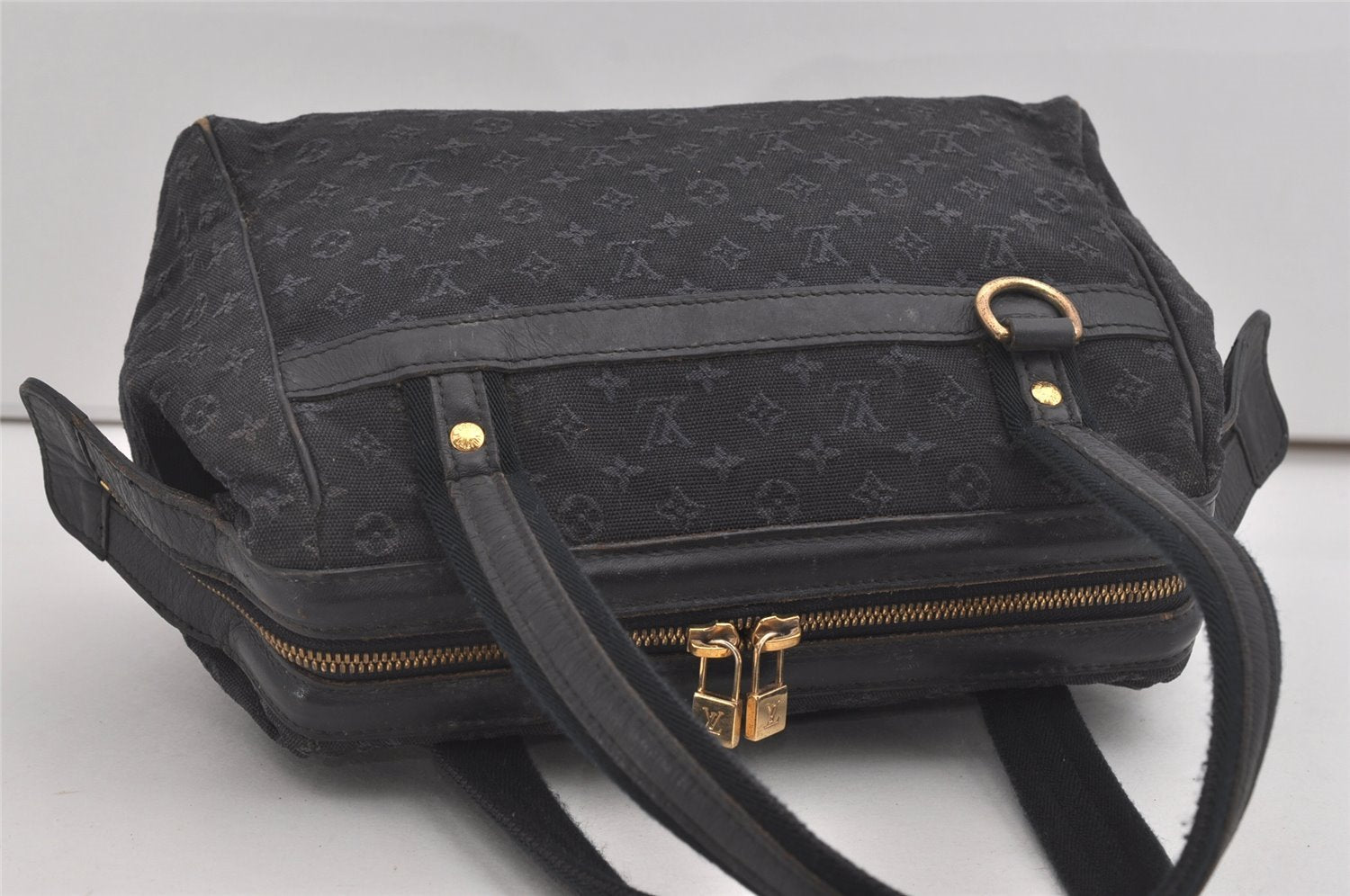 Auth Louis Vuitton Monogram Mini Josephine PM Hand Bag Dark Blue M92414 LV 5852I