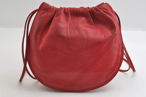 Authentic LOEWE Anagram Drawstring Shoulder Cross Body Bag Leather Red 5857I