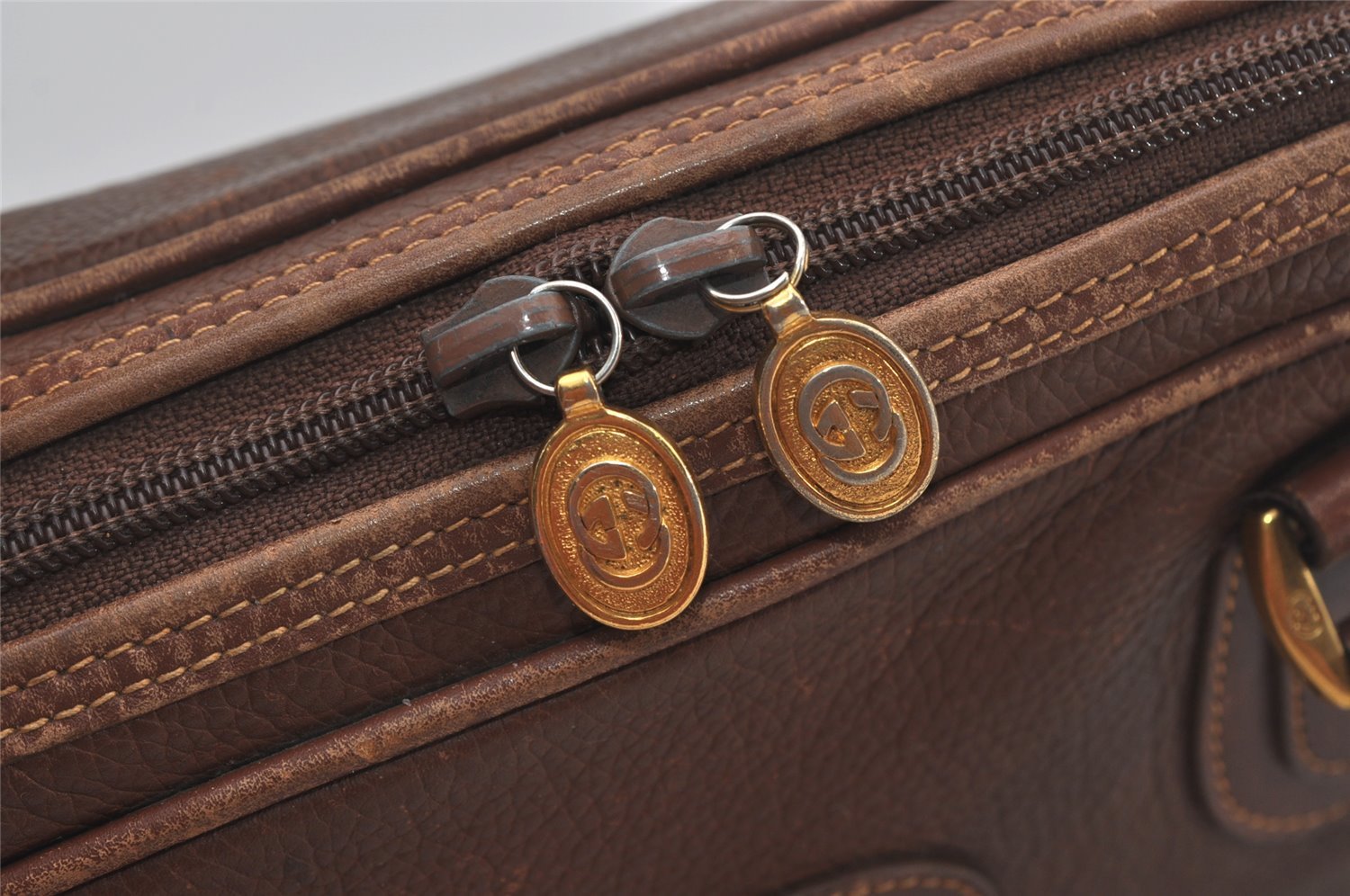 Authentic GUCCI Vintage Hand Bag Purse Leather Brown 5858I