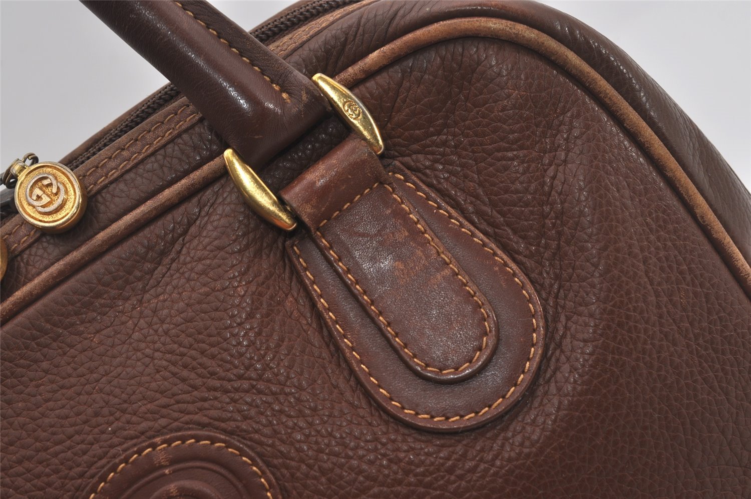 Authentic GUCCI Vintage Hand Bag Purse Leather Brown 5858I