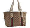 Authentic GUCCI Web Sherry Line Shoulder Tote Bag GG Canvas Leather Brown 5859I