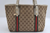 Authentic GUCCI Web Sherry Line Shoulder Tote Bag GG Canvas Leather Brown 5859I