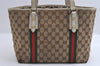 Authentic GUCCI Web Sherry Line Shoulder Tote Bag GG Canvas Leather Brown 5859I