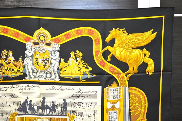 Authentic HERMES Carre 90 Scarf "SALZBURG" Silk Black 5868E