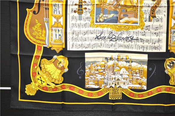 Authentic HERMES Carre 90 Scarf "SALZBURG" Silk Black 5868E