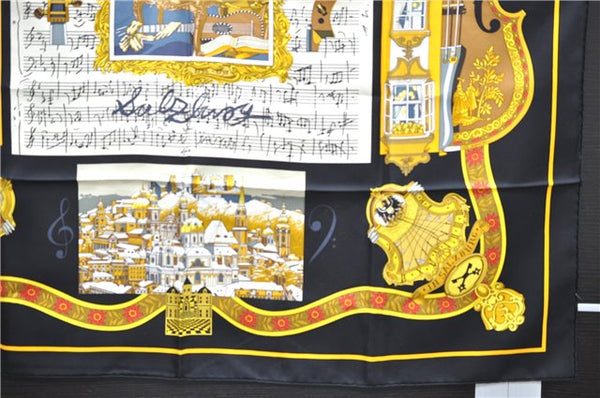 Authentic HERMES Carre 90 Scarf "SALZBURG" Silk Black 5868E