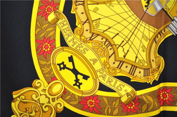 Authentic HERMES Carre 90 Scarf "SALZBURG" Silk Black 5868E