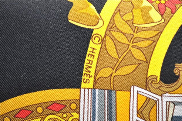 Authentic HERMES Carre 90 Scarf "SALZBURG" Silk Black 5868E