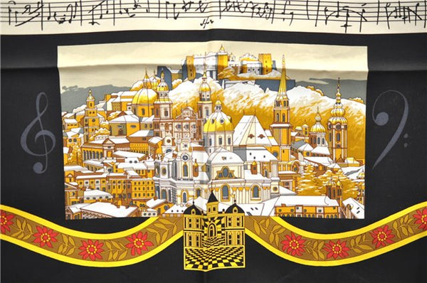 Authentic HERMES Carre 90 Scarf "SALZBURG" Silk Black 5868E