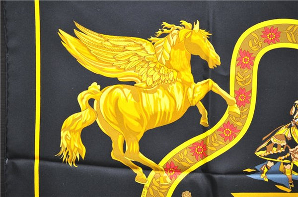 Authentic HERMES Carre 90 Scarf "SALZBURG" Silk Black 5868E