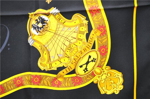 Authentic HERMES Carre 90 Scarf "SALZBURG" Silk Black 5868E