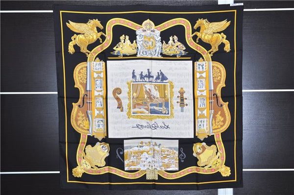Authentic HERMES Carre 90 Scarf "SALZBURG" Silk Black 5868E