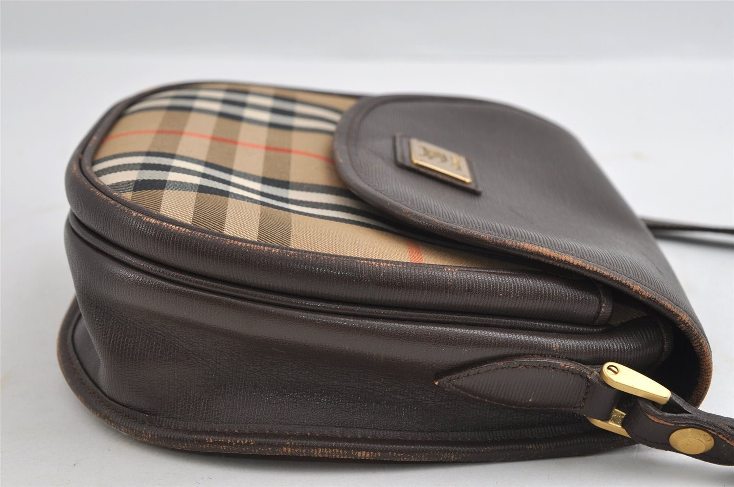 Authentic Burberrys Nova Check Shoulder Cross Bag Canvas Leather Beige 5868I