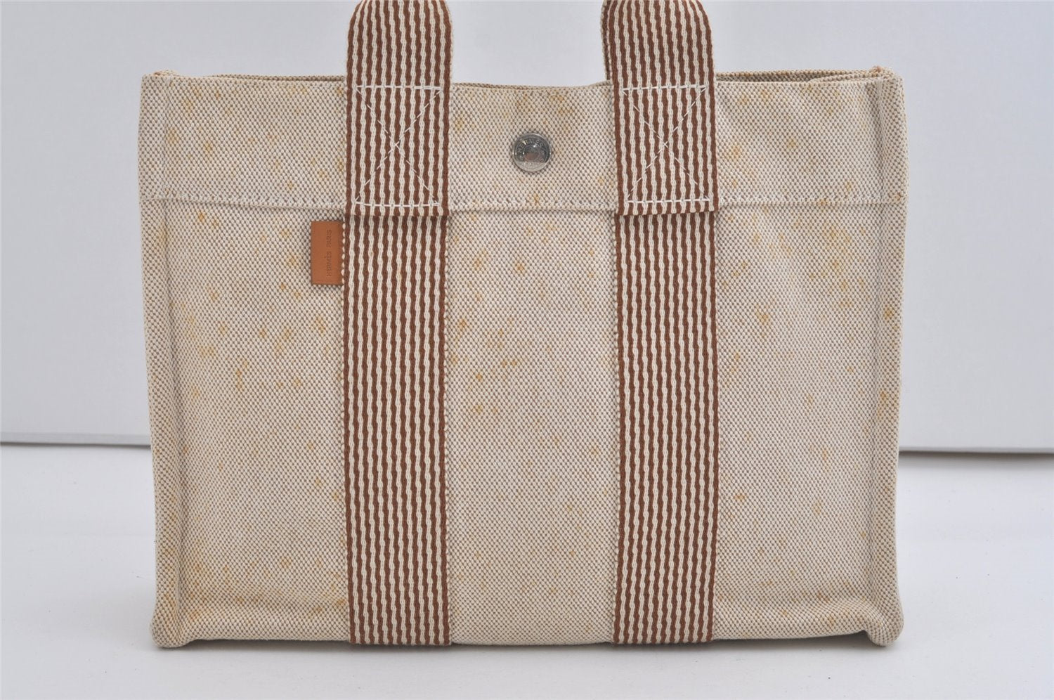 Authentic HERMES New Fourre Tout PM Hand Tote Bag Purse Canvas Beige 5871I