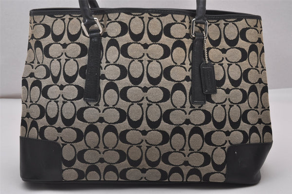 Authentic COACH Signature Shoulder Tote Bag Canvas Leather 6086 Black 5873I