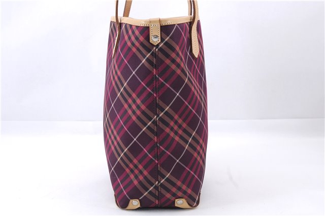 Authentic BURBERRY BLUE LABEL Check Shoulder Bag Canvas Leather Purple 5874E