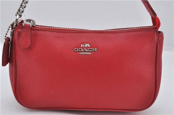 Authentic COACH Vintage Chain Shoulder Hand Bag Pouch Purse Leather Red 5878E