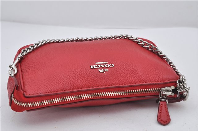 Authentic COACH Vintage Chain Shoulder Hand Bag Pouch Purse Leather Red 5878E