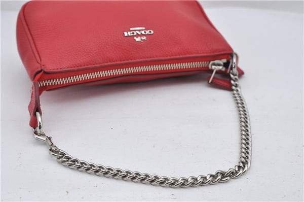 Authentic COACH Vintage Chain Shoulder Hand Bag Pouch Purse Leather Red 5878E