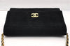 Authentic CHANEL Mademoiselle Velour CC Logo Chain Shoulder Bag Black 5879I