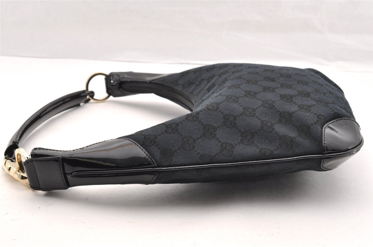 Authentic GUCCI Shoulder Hand Bag Purse GG Canvas Enamel 0014158 Black 5880I