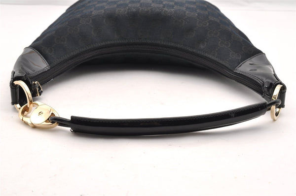 Authentic GUCCI Shoulder Hand Bag Purse GG Canvas Enamel 0014158 Black 5880I