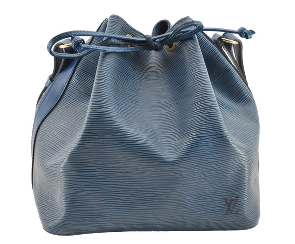 Authentic Louis Vuitton Epi Petit Noe Shoulder Drawstring Bag M44105 Blue 5883I