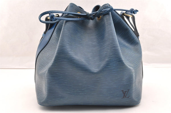 Authentic Louis Vuitton Epi Petit Noe Shoulder Drawstring Bag M44105 Blue 5883I