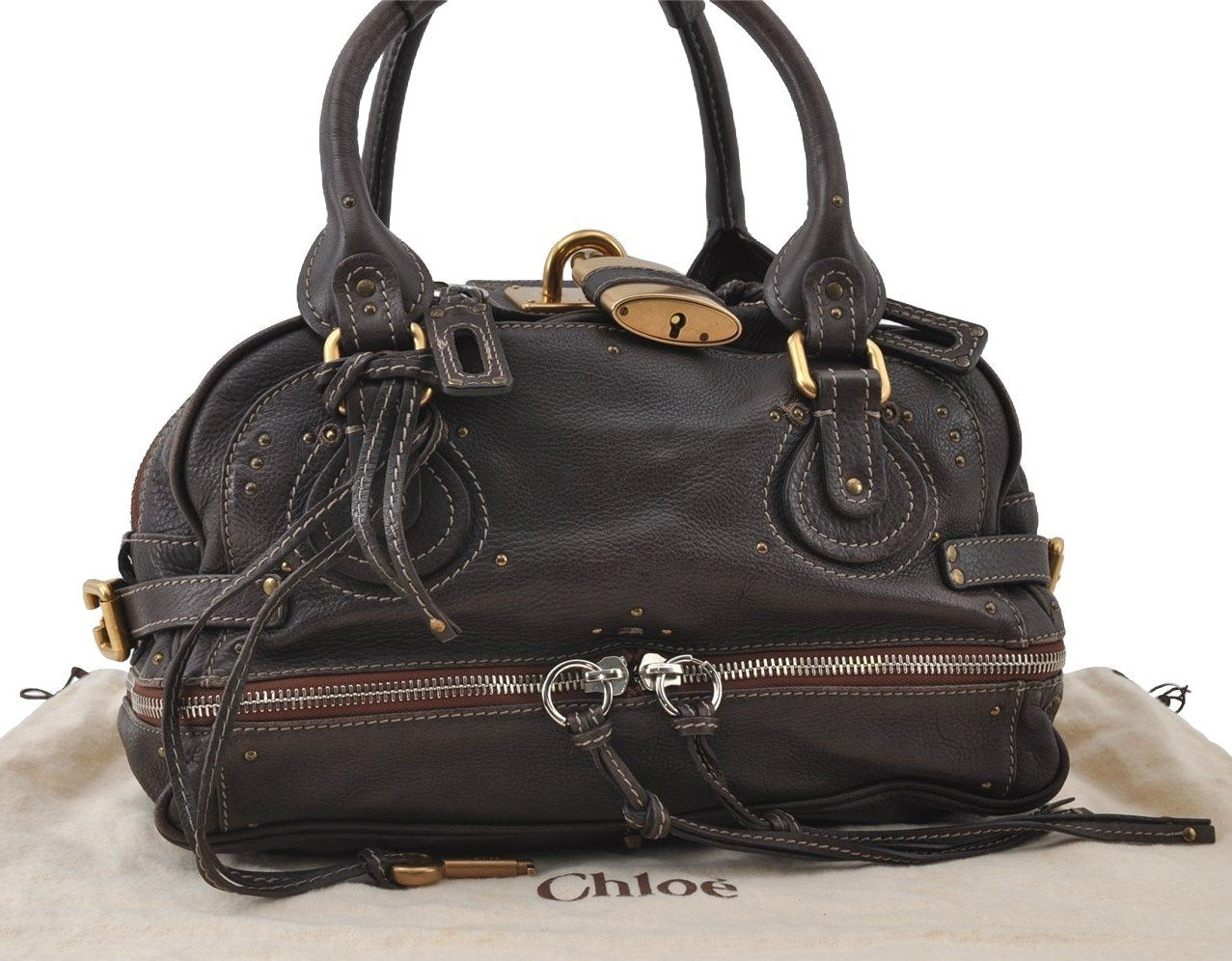 Authentic Chloe Paddington Vintage Leather Shoulder Hand Bag Purse Brown 5887I