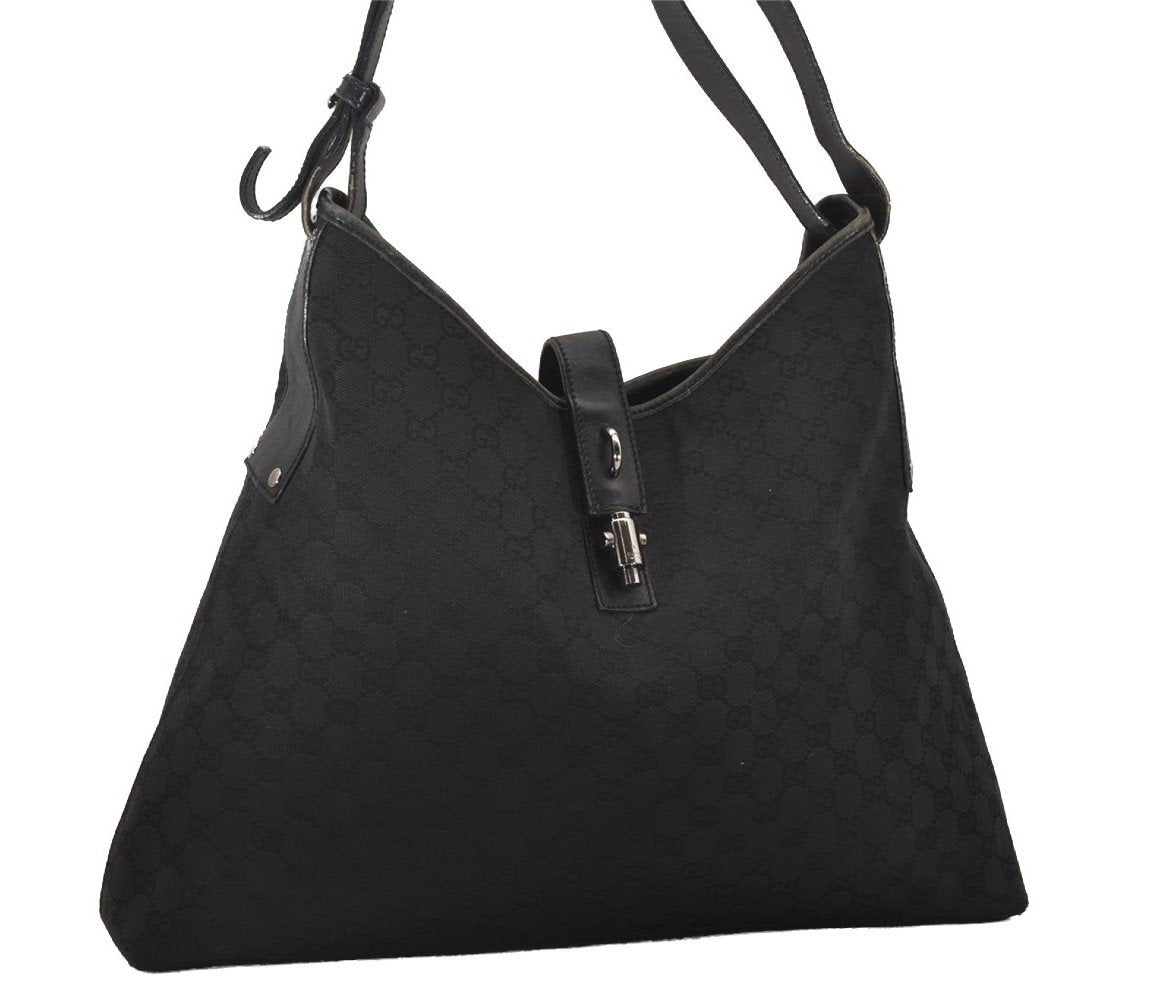 Authentic GUCCI Jackie Vintage Shoulder Bag GG Canvas Leather 109190 Black 5889I