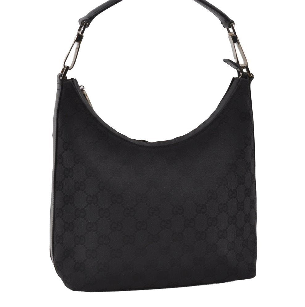 Authentic GUCCI Vintage Shoulder Bag Purse GG Canvas Leather 0000602 Black 5890I