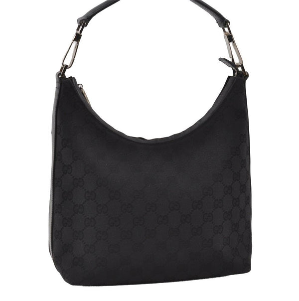 Authentic GUCCI Vintage Shoulder Bag Purse GG Canvas Leather 0000602 Black 5890I
