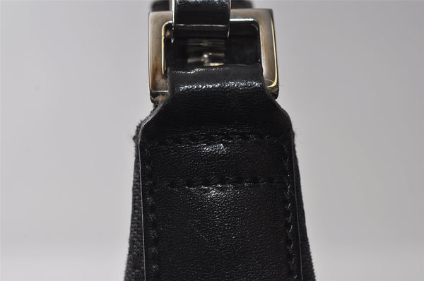 Authentic GUCCI Vintage Shoulder Bag Purse GG Canvas Leather 0000602 Black 5890I