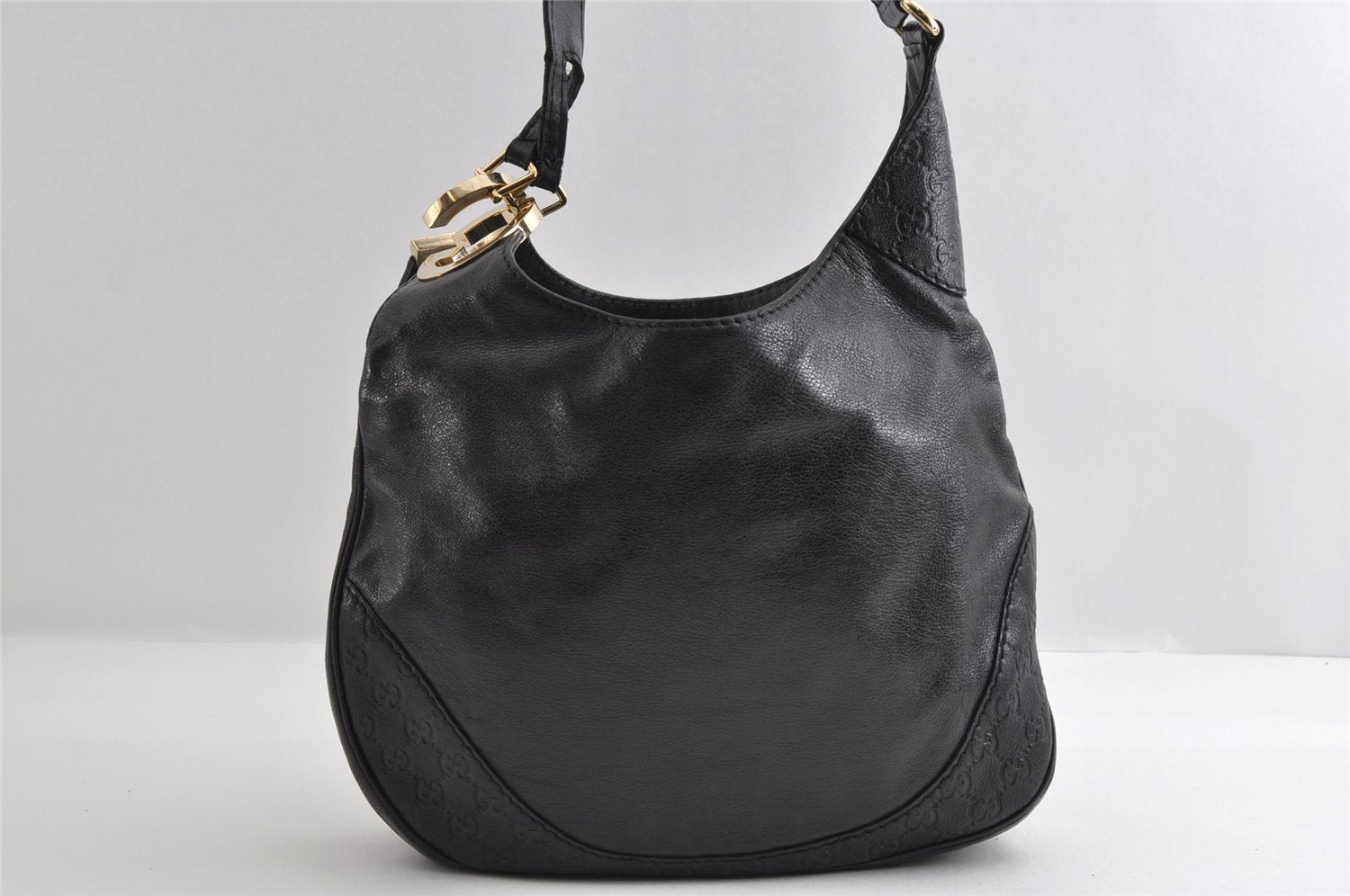 Authentic GUCCI Guccissima Charlotte Shoulder Bag GG Leather 203503 Black 5894I