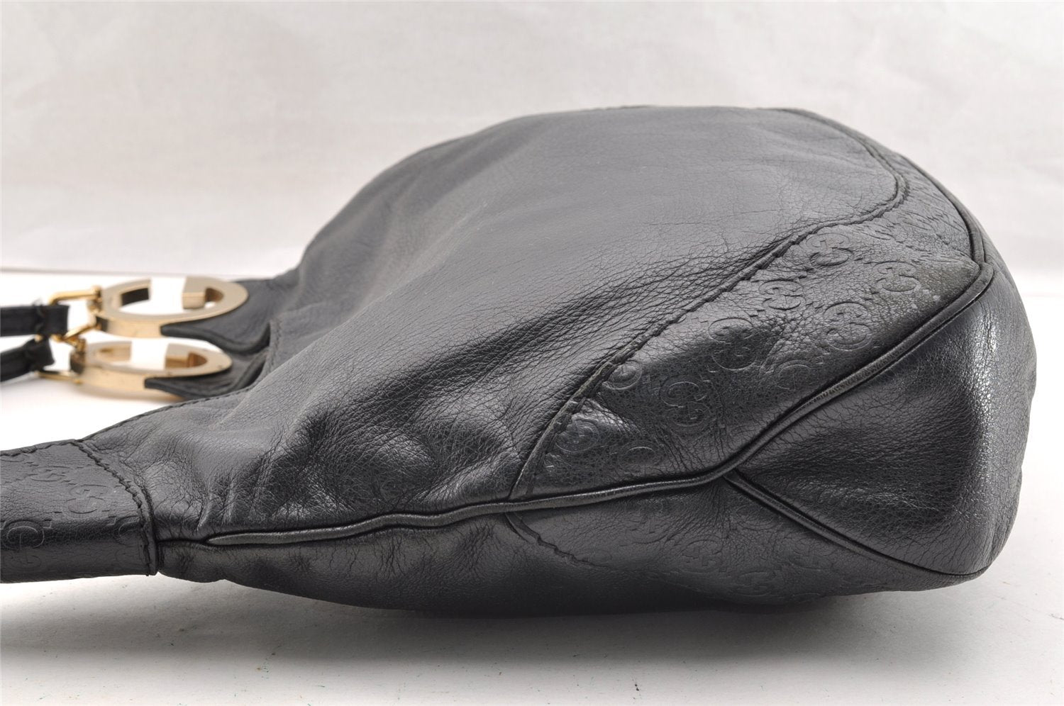 Authentic GUCCI Guccissima Charlotte Shoulder Bag GG Leather 203503 Black 5894I