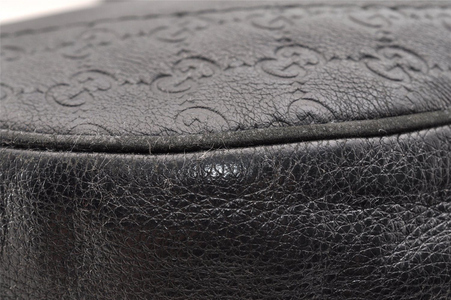 Authentic GUCCI Guccissima Charlotte Shoulder Bag GG Leather 203503 Black 5894I