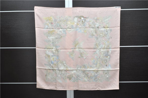Authentic HERMES Carre 90 Scarf "L'intrus" Silk Pink 5900E