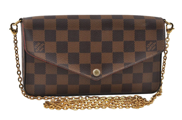 Authentic Louis Vuitton Damier Pochette Felicie N63032 Shoulder Cross Bag 5904I
