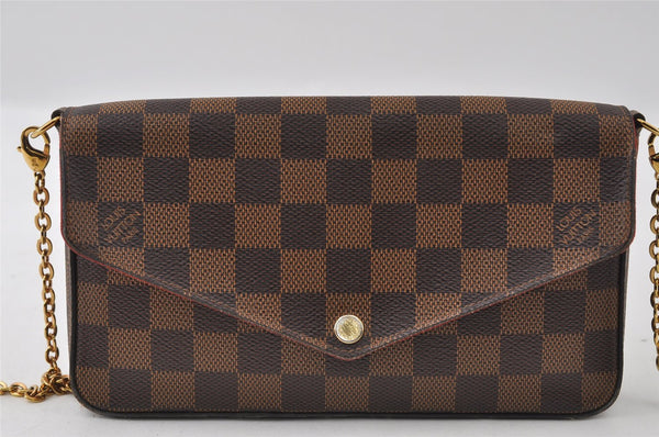 Authentic Louis Vuitton Damier Pochette Felicie N63032 Shoulder Cross Bag 5904I