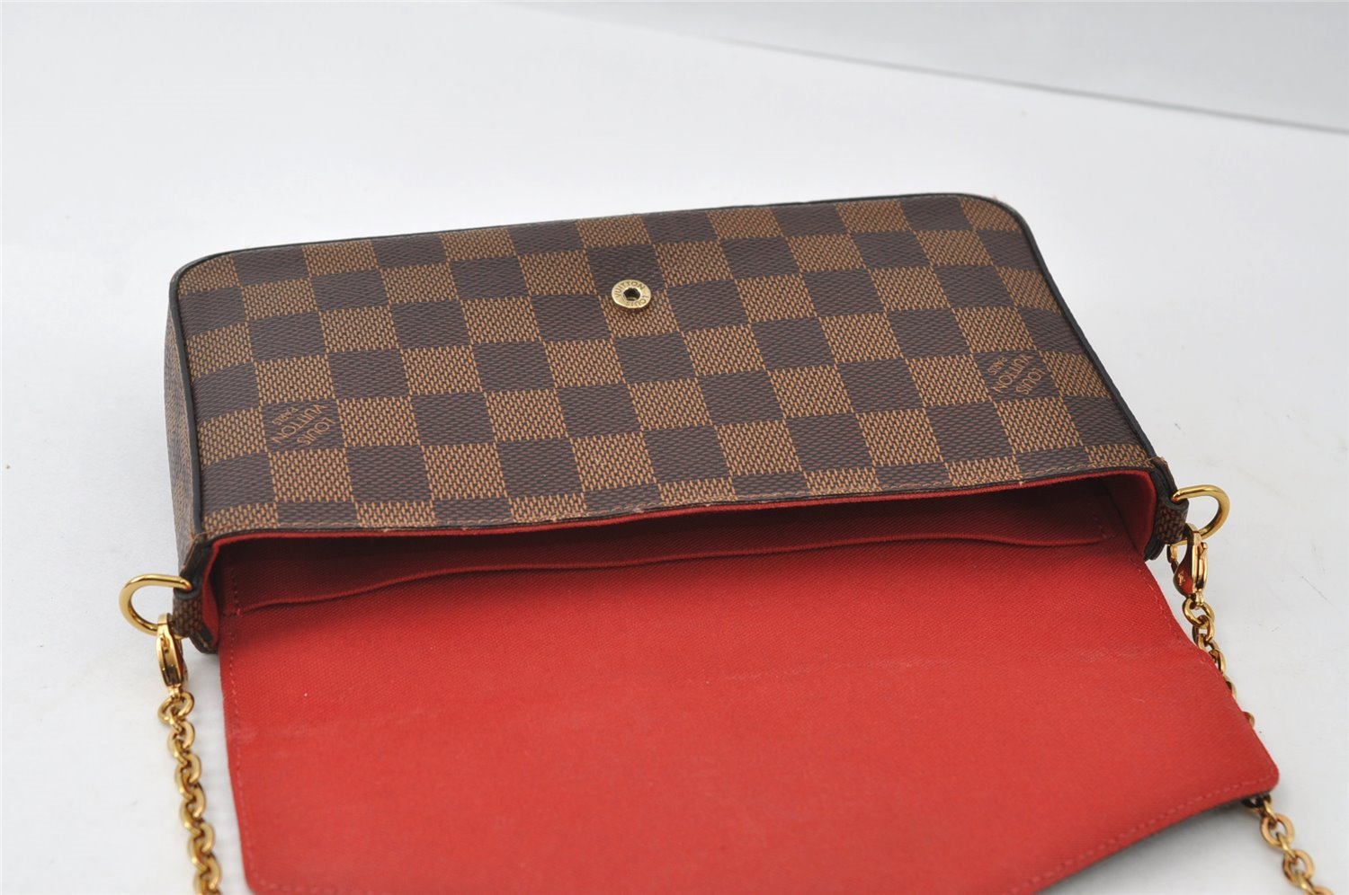 Authentic Louis Vuitton Damier Pochette Felicie N63032 Shoulder Cross Bag 5904I