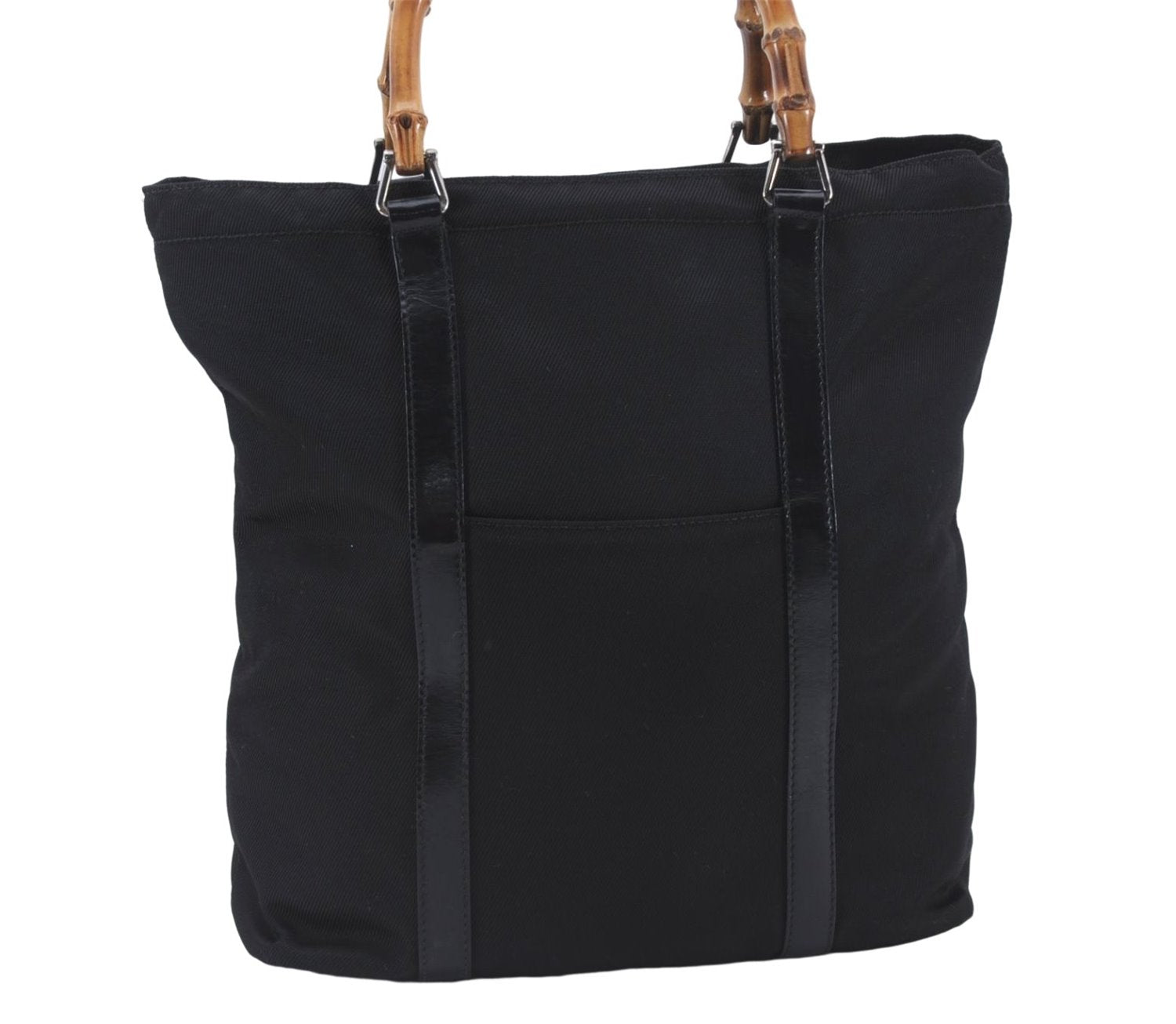 Authentic GUCCI Bamboo Hand Bag Nylon Enamel Black 5905D