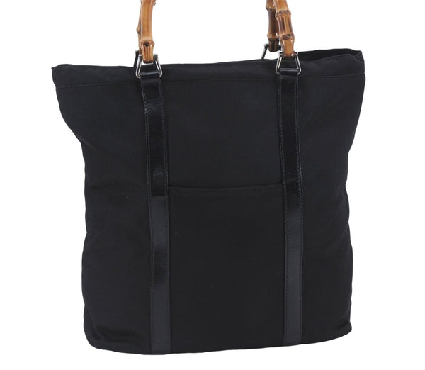 Authentic GUCCI Bamboo Hand Bag Nylon Enamel Black 5905D